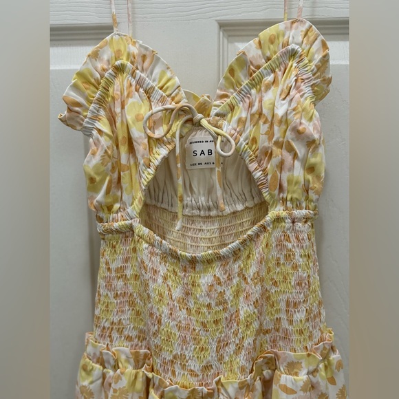Sabo Londyn Mini Ruffled smocked dress Size Xs 6 Yellow floral - Picture 9 of 9
